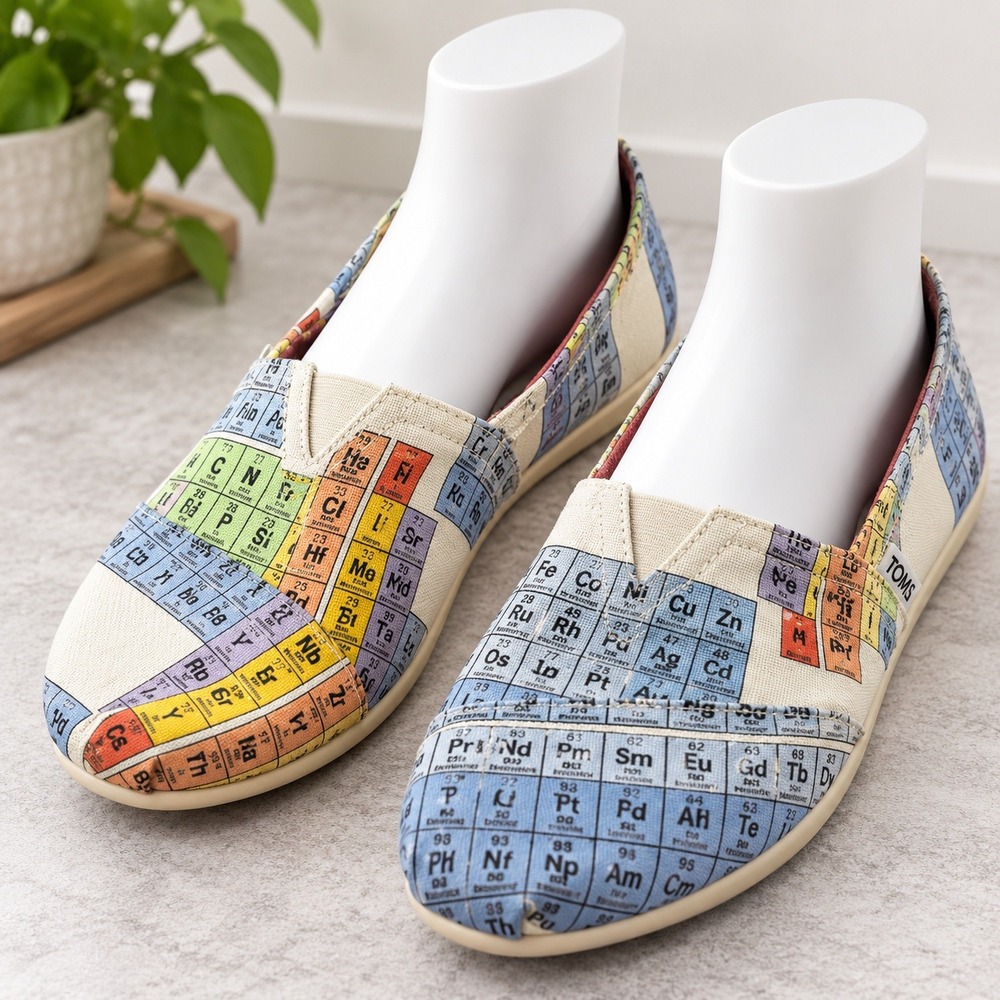TOMS Periodic Table Slip On Shoes Mens 12 Multicolor Canvas Science Flats